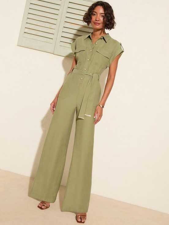 Friends Like These Pants - Friends Like These Khaki Green Utility Jumpsuit Size 14